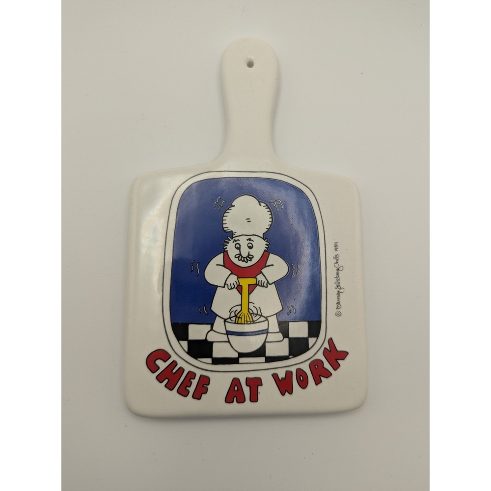 Vintage Barney Saltzberg Chefs 1983/84 Ceramic Trivet Cutting Board Chef at Work